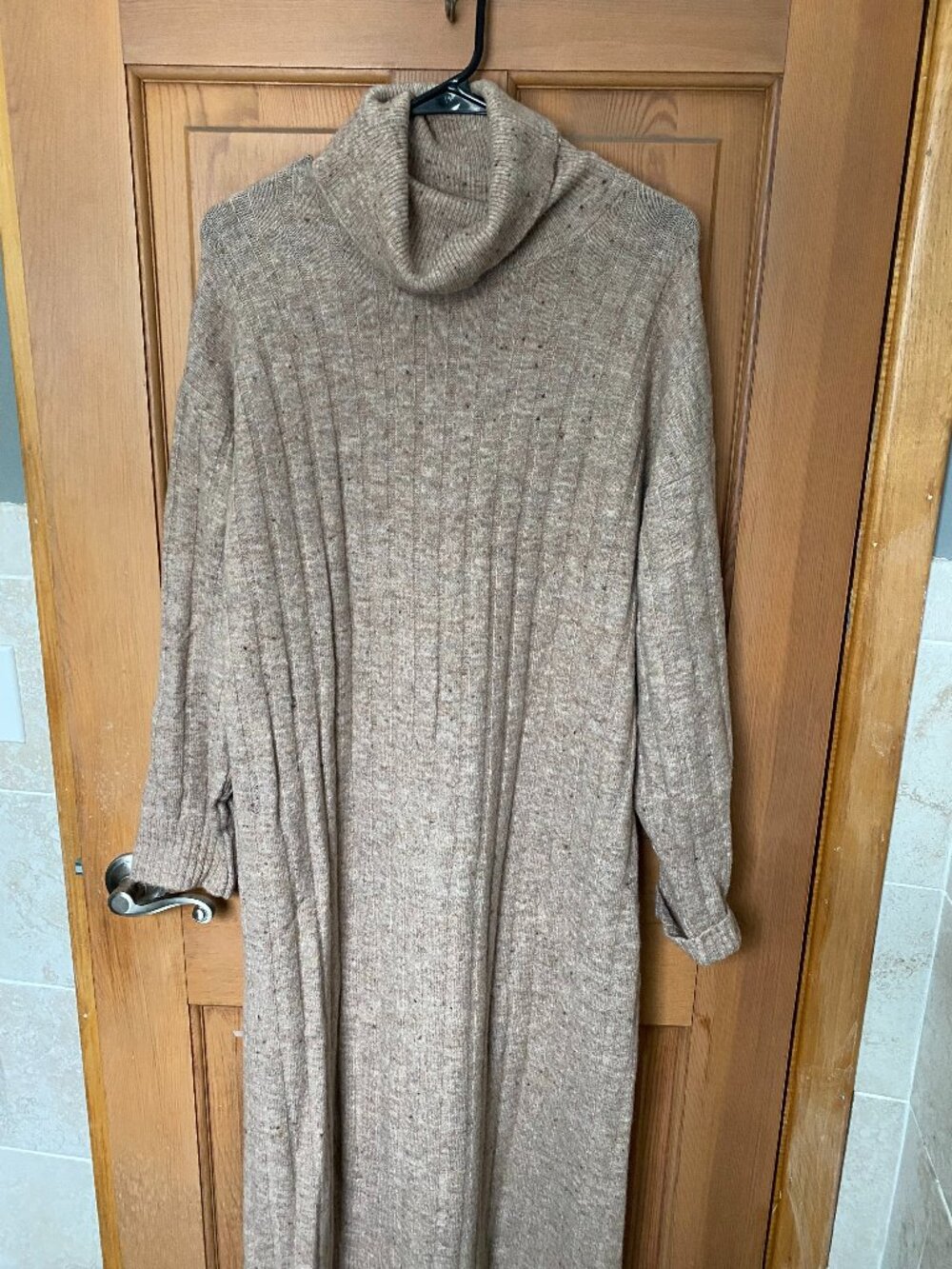MNG Beige Knit Turtleneck Sweater Dress Long Sleeve Long Acrylic Blend Size L